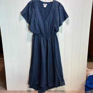 DKNY MAXI Dress denim look flowing with elastic waist v neck 8
